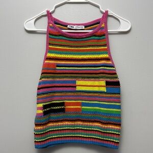52. NWOT Zara Multicoloured Striped Jacquard Knit Tank Top